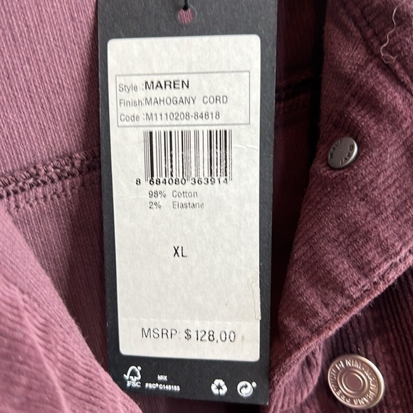 NWT’S Mavi Women's Maren Cropped mahogany corduroy Farmcore Jacket XL New - Picture 10 of 10